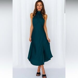 Hello Molly Sleeveless High-Neck Forest Green Dress